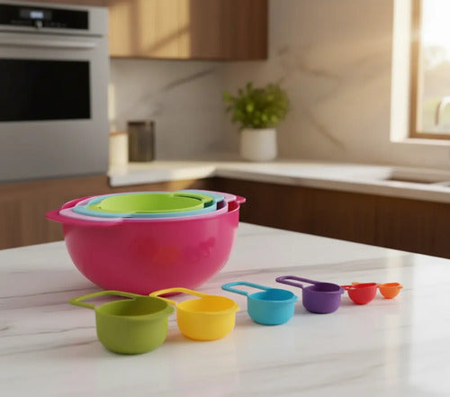Set Bowl Colador Cucharas Medidoras Plastico Cocina Pack X10 Aleatorio