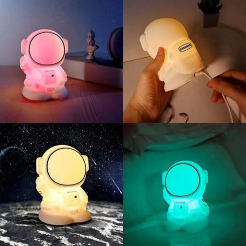 Lampara Veladora Silicona Luz Led Multicolor Astronauta Blanco Varios