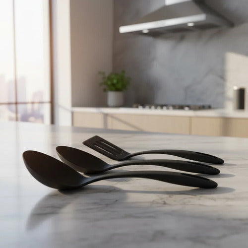 Set X3 Kit Utensilios Cocina Espátula Nylon Resistente 30cm Negro
