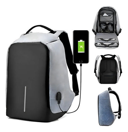 Mochila Anti-robo Para Laptop Con Puerto Usb Impermeable Color Gris