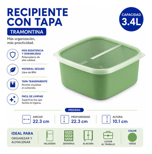 Recipiente Pote Plástico Tupper Tapa Transparente 3.4l Verde Verde