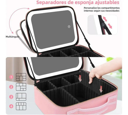 Maletin Maquillaje Con Luz Led Organizador Cosmeticos Espejo Aleatorio