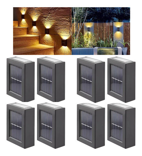 Set X8 Aplique Solar Pared Foco Led Exterior Lampara Spot Negro