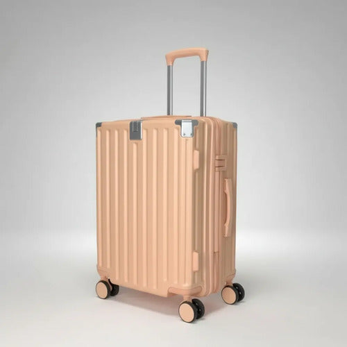 Valija Viaje Rigida 4 Ruedas Colores Puerto Usb 24 Pulgadas Rosa Rayas