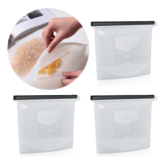 X3 Bolsa Reutilizable De Silicona Hermetica Alimentos 1000ml