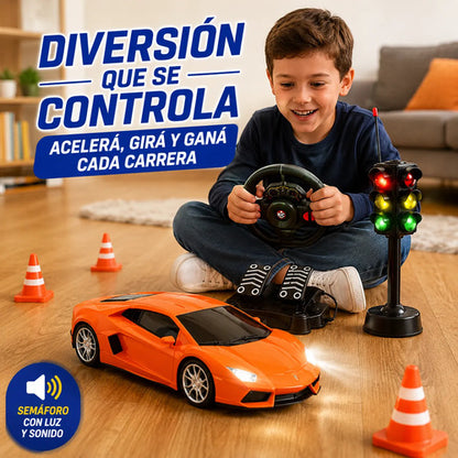 Auto Control Remoto Volante Pedalera Semáforo Luz Sonido Rc Rojo