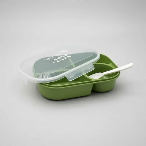 Lonchera Plástica Recipiente Hermético Cubierto 23x17cm Verde
