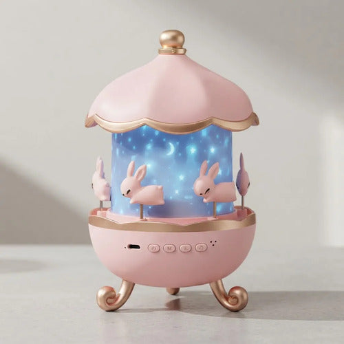 Lámpara Veladora Proyector Infantil Giratoria Música Luz Led Rosa
