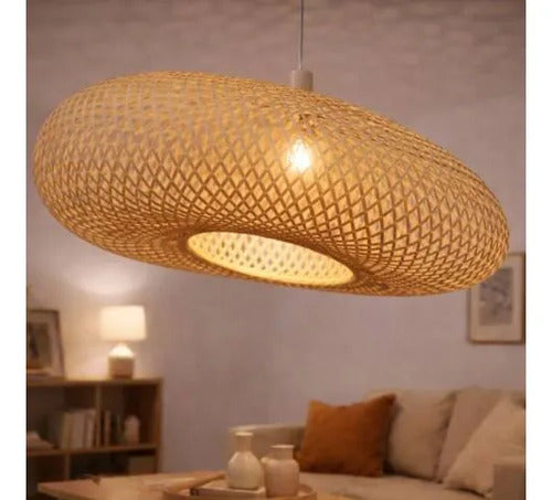 Pantalla Lampara Colgante Ratan Tejido 80cm Rustica Fuerte Ratán Natural / Mimbre Claro Diseño Rústico Y Bohemio