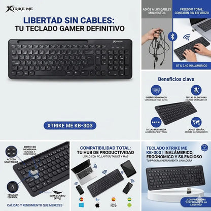 Teclado Inalámbrico Gamer Bluetooth 2.4g Español Numérico Negro Español Latinoamérica