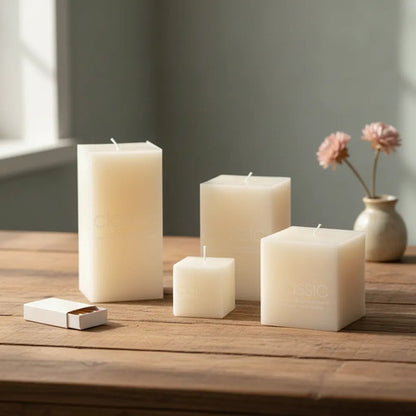 Vela Aromática Perfumada Vainilla Cuadrada 7x7,5cm Cera 38hr Crema