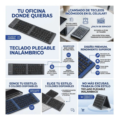 Teclado Plegable Inalambrico Español Recargable Windows iMac Aleatorio - 3 Colores Español Incluye Tecla Ñ
