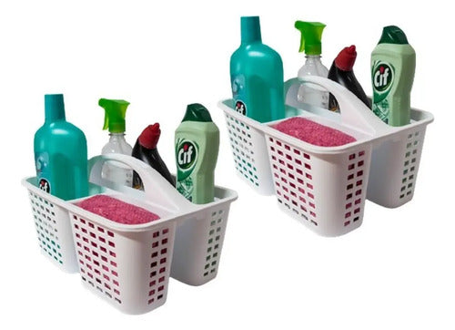 Set X2 Canasto Cesto Organizador De Limpieza  Plastico Blanco