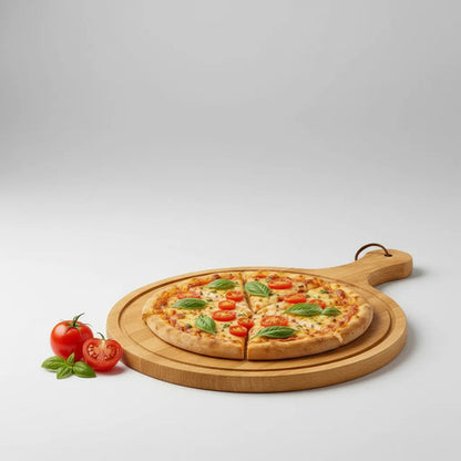 Tabla Pizzera Redonda Madera 28cm Mango Picar Cortar Clásico