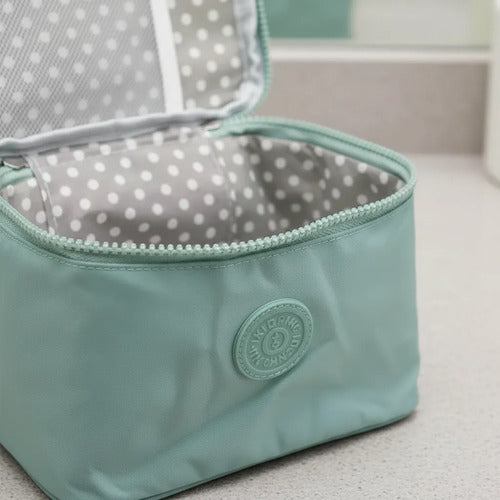 Bolso Maquillaje Neceser Organizador 2 Cierres Y Separarador Verde