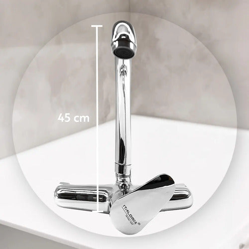 Monocomando 20cm Pico Cromado Canilla Cocina Pared Mesada