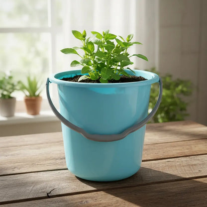 Balde Plástico Tapa Asa 29x30cm Multiuso Manija Baño Jardin Celeste