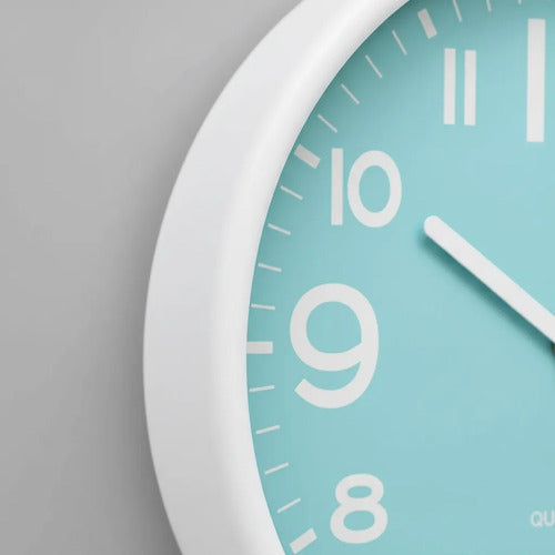 Reloj Decorativo Pared Plástico Redondo Analógico 19cm Blanco Celeste