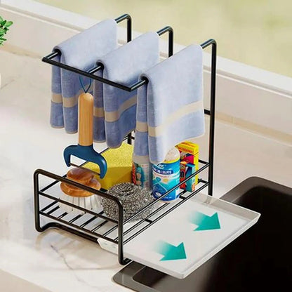 Organizador Soporte Para Esponjas Y Detergente Con Bandeja Negro
