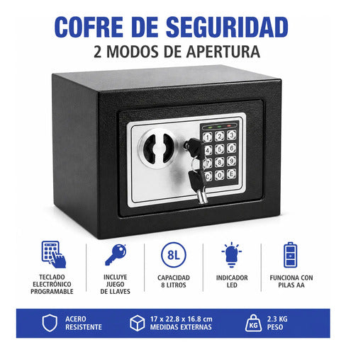 Caja Fuerte Digital Cofre Seguridad Llaves Teclado Acero Negro