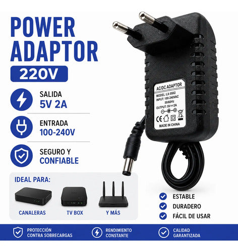Power Adaptor Transformador Fuente Adaptador 220v A 5v 2a Dc Negro