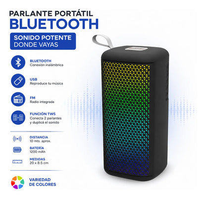 Parlante Portátil Bluetooth Tws Usb Fm 10m Recargable 1200m Variedad De Colores
