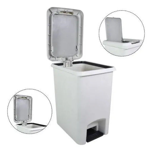 Papelera Cesto Basura Plastico Doble Apertura Pedal Boton Blanco