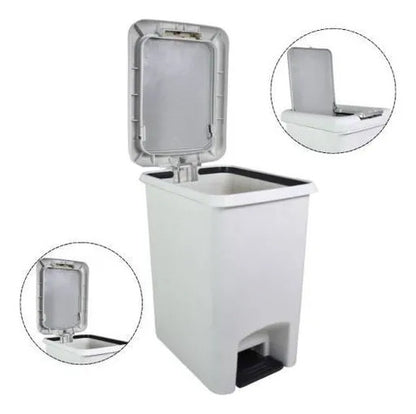 Papelera Cesto Basura Plastico Doble Apertura Pedal Boton Blanco