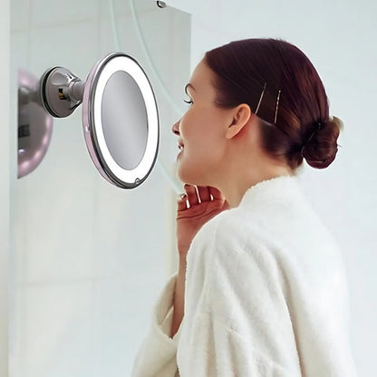 Espejo Maquillaje Luz Led Redondo Con Aumento Ventosa Blanco