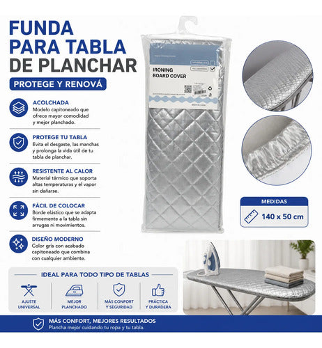Funda Para Tabla De Planchar 140x50cm Capitoneada Gris Gris Oscuro