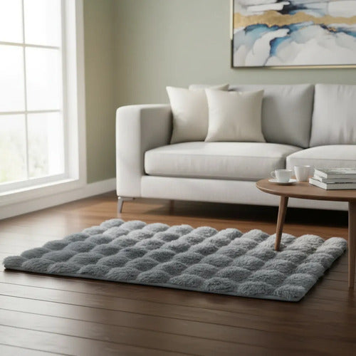 Alfombra Felpa Decorativa Relieves Suave 60x120cm Afelpada 1.2 M 60 Cm Gris