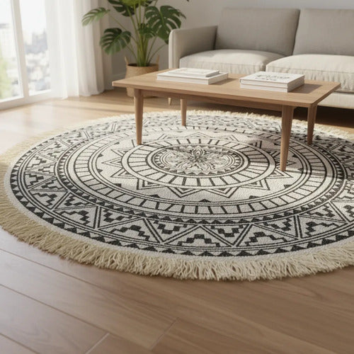 Alfombra Redonda Mandala Algodon 60cm Decorativa Dormitorio 60 Cm Blanco