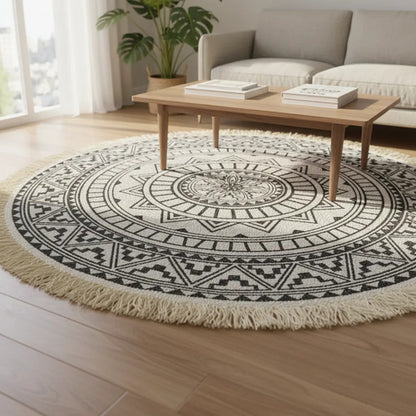 Alfombra Redonda Mandala Algodon 60cm Decorativa Dormitorio 60 Cm Blanco