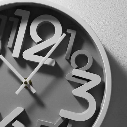 Reloj Pared Redondo Analogico Numeros 3d 25cm Negro Gris Gris