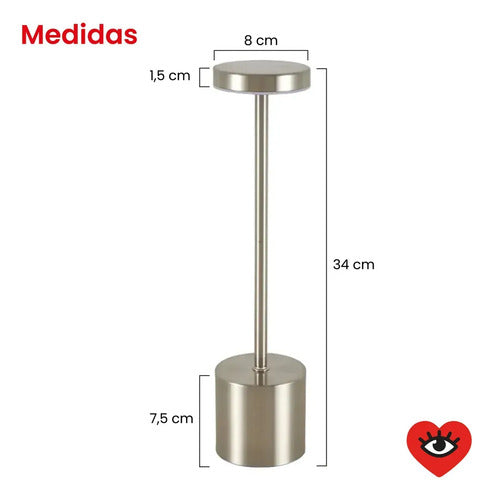 Lampara Luz Gold Led Velador Usb Touch Recargable Tactil Angosta Plateada Veoquiero Plateado Blanco