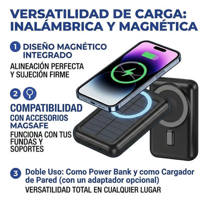 Cargador Portatil Solar Inalambrico 10000 Mah Tipo C Android Negro
