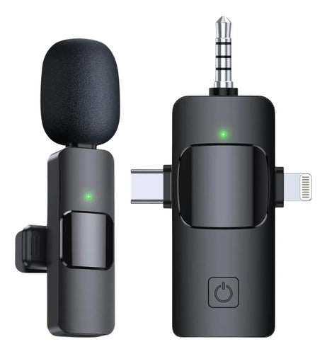 Mini Microfono Inalambrico 3 En 1 Celular Tablet Tipo C Ios Negro