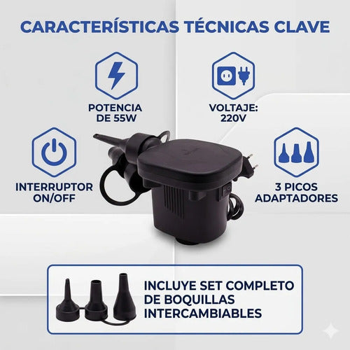 Inflador Electrico Piletas Colchones Camping Tres Picos 55 W