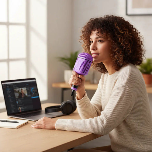 Micrófono Retro Karaoke Inalámbrico Bluetooth Tws Altavoz Lila