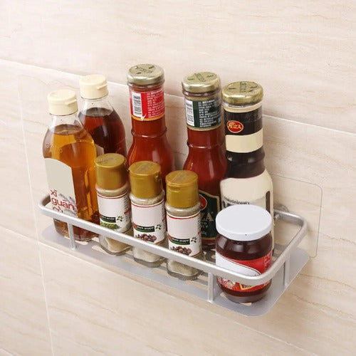 Pack X2 Estante Repisa Rectangular Ducha Baño Cocina Con Adhesivo Levys Bazar Con Baranda Color Plateado
