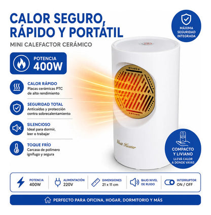 Mini Calefactor Eléctrico Cerámico 400w Portátil Estufa Blanco