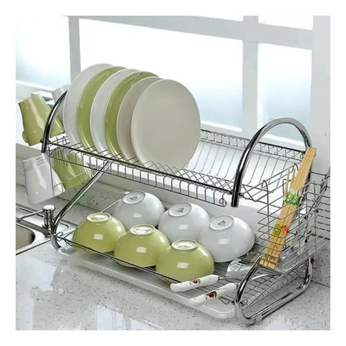 Secador Escurridor Platos Vajillas Cubiertos Vasos 2 Niveles Color Plateado
