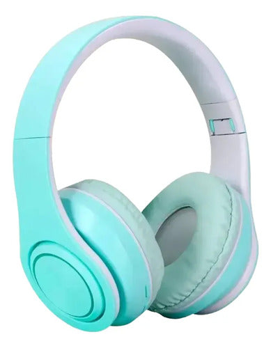Auricular Bluetooth Usb Tf Plegable Vincha Ajustable 3.5 Hd Celeste