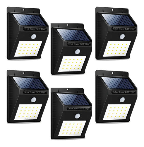 Set X6 Aplique Solar Pared Foco Led Sensor De Movimiento Negro