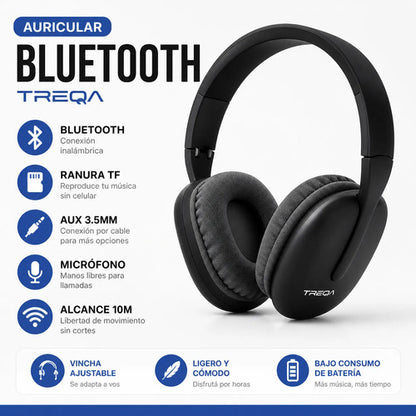 Auriculares Bluetooth Tf Aux 3.5 Mic Manos Libres Ajustable Negro