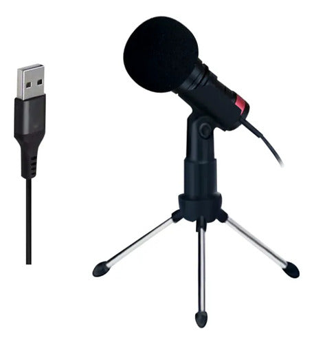 Micrófono Usb Trípode Clip Grabación Voz Podcast Gaming Pc Negro