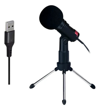 Micrófono Usb Trípode Clip Grabación Voz Podcast Gaming Pc Negro