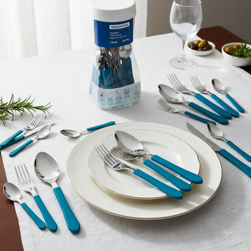 Set/juego De Cubiertos Acero Inoxidable Pack X20 Piezas Mesa Azul