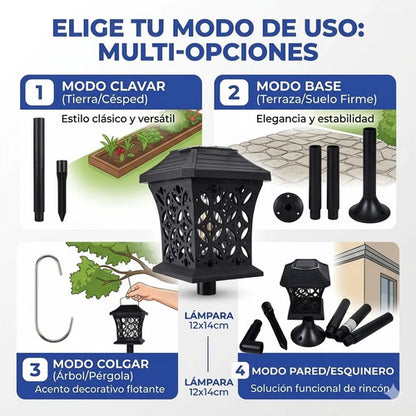 Farol Led Solar Recargable Exterior Colgante Base O Suelo Negro