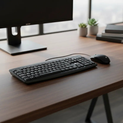Combo Kit Teclado Mouse Usb Español Ñ Pc Laptop Oficina 1.5m Negro